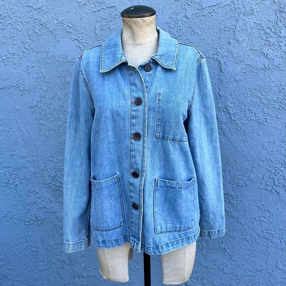 Denim Chore Jacket Size Medium Utility Shacket - Picture 1 of 7
